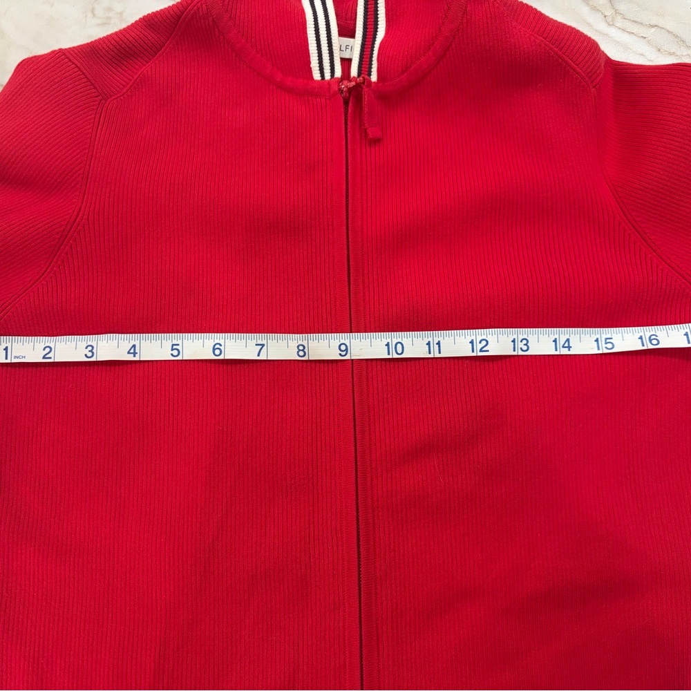 Tommy Hilfiger Ribbed Red Knit full zip up hoodie sweater Slim fit EUC - Picture 13 of 13